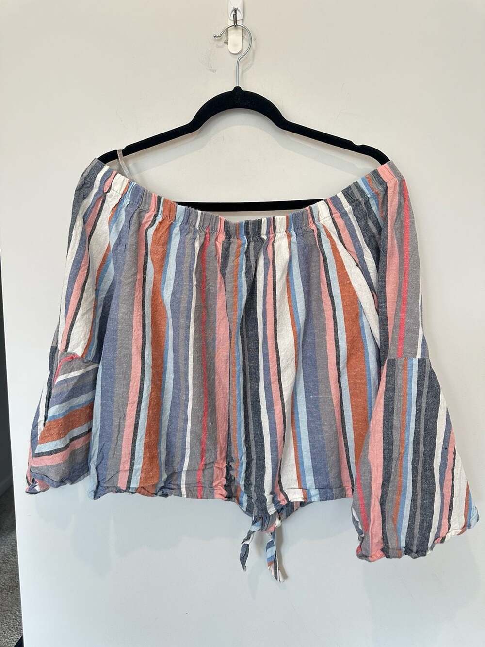 MLLE Off The Shoulder Striped Button Front Tie Hem Blouse 2X - Picture 5 of 6